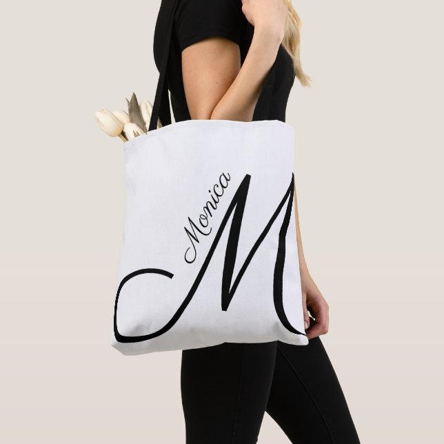 Letter M - Monogram + Name - modern elegant Tote Bag (Close Up)