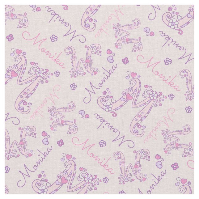 Letter M monogram personalized name Monika Fabric (Close Up)