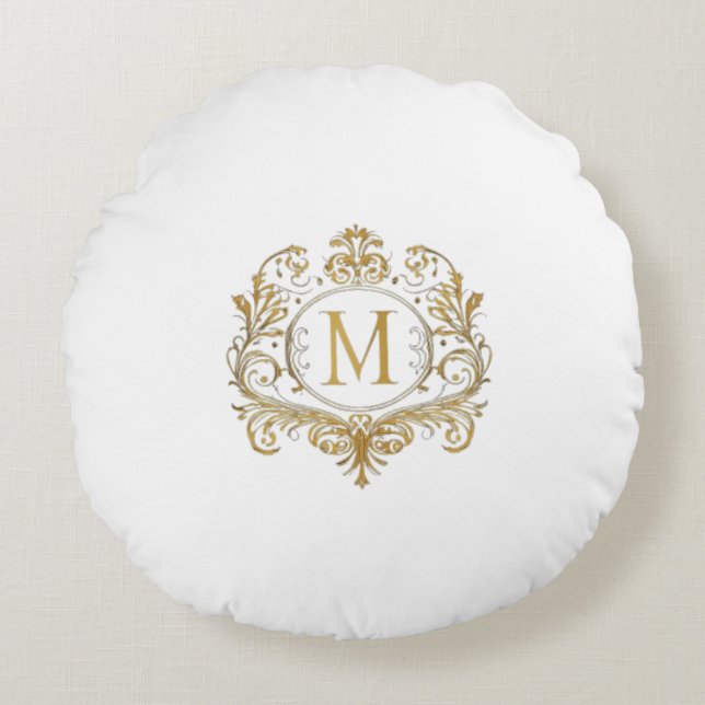 Letter M. Monogram Round Pillow (Front)