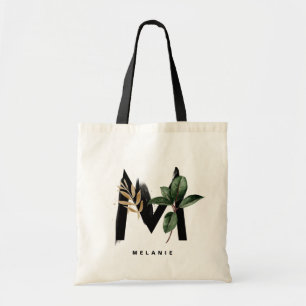 Letter M Monogram   Tropical Leaves Bridesmaid Tote Bag