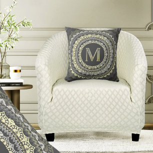 Letter M Monogram Vintage Symmetrical Pattern Throw Pillow