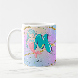 Letter M Monogram Watercolor Cute Mermaid Nursery Coffee Mug