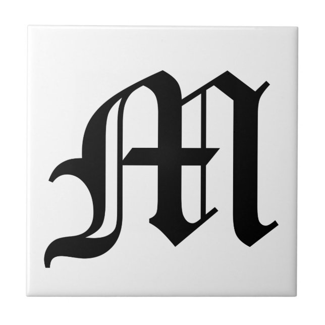 Letter M Old English Text on White Background Tile (Front)