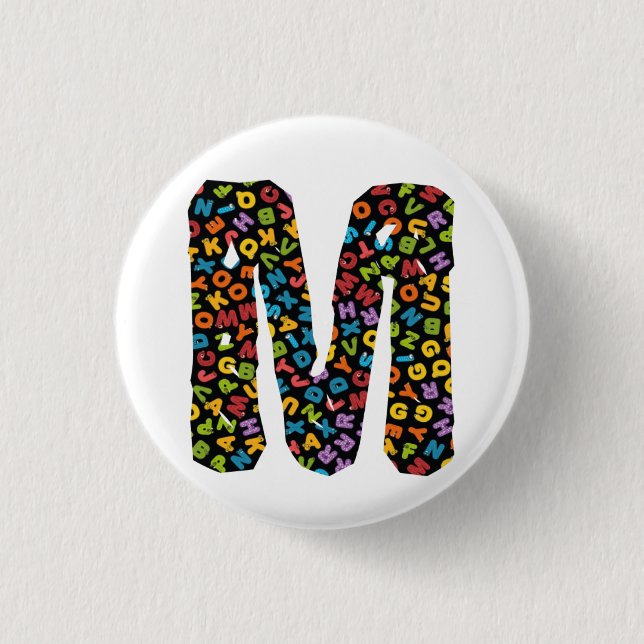 Letter M Ornamented With the Alphabet 1 Inch Round Button (Front)