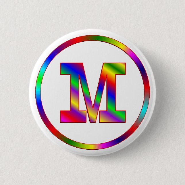 Letter M Rainbow 2 Inch Round Button (Front)