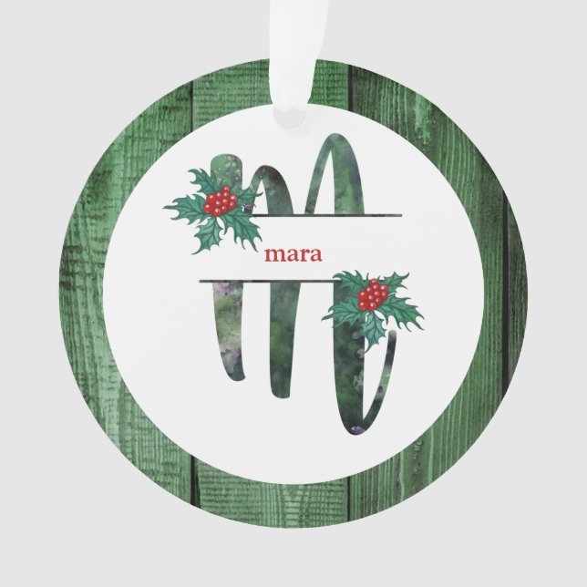 *~* Letter M  Rustic Christmas PHOTO Wood AP44 Ornament (Front)