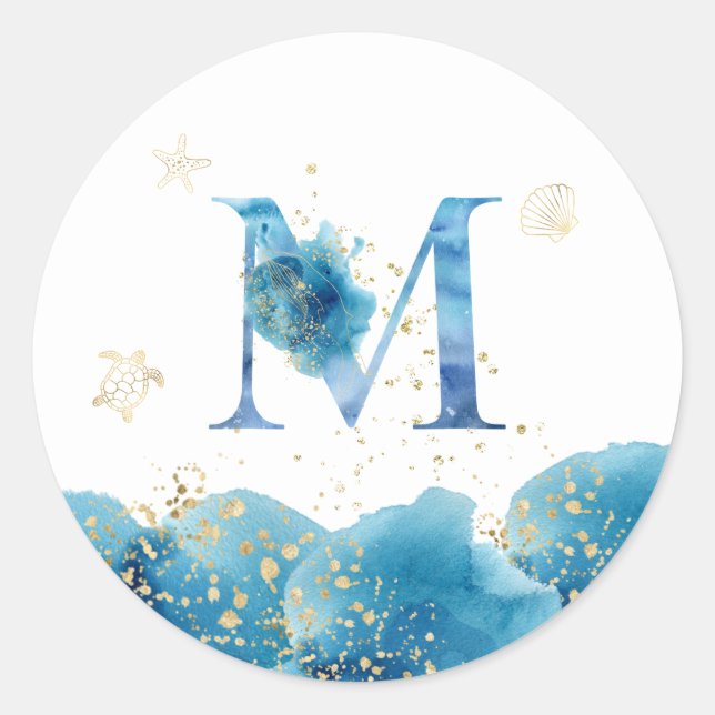 *~*  LETTER  M - Sea Ocean Beach Envelope  Sticker (Front)