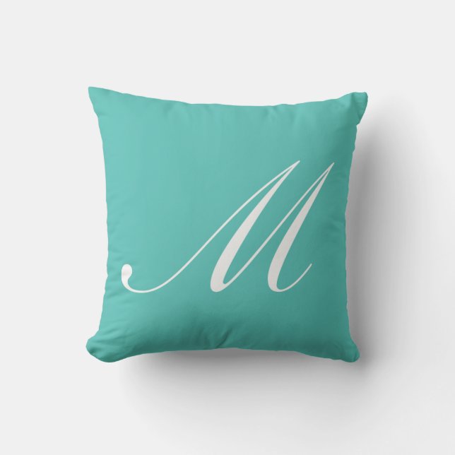 Letter M Turquoise Monogram Pillow (Front)