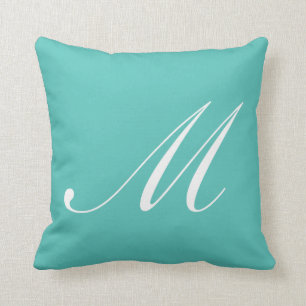 Letter M Turquoise Monogram Pillow