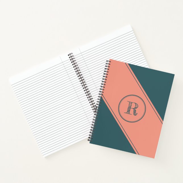 Letter Monogram Circle Geometric Angle Teal Custom Notebook (Inside)