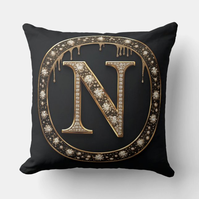 Letter Monogram N Personal Initial Gift Throw Pillow (Front)
