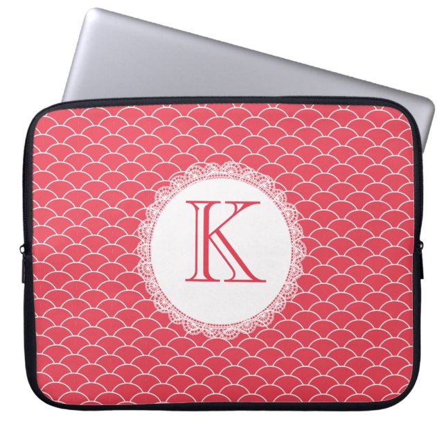 Letter Monogram Poppy Red Designer Laptop Bag (Front)