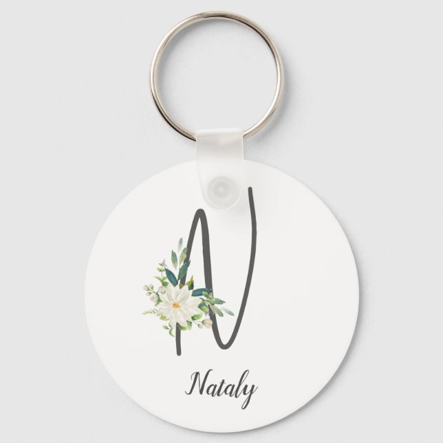  Letter N and floral personalized  Keychain (Front)