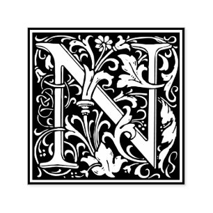 Letter N art nouveau black and white Tile  Self-inking Stamp