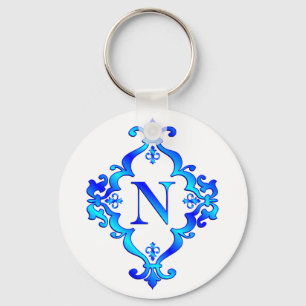Letter N Blue Keychain