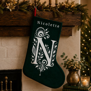 Letter N Botanical Monogram Personalized Stocking