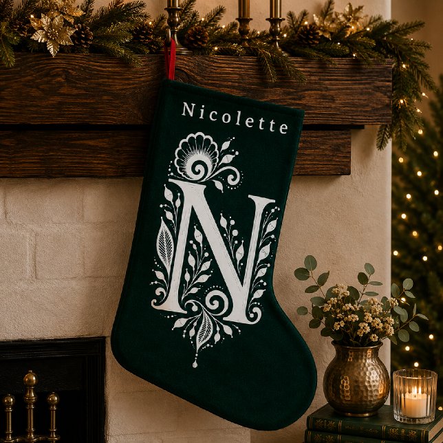 Letter N Botanical Monogram Personalized Stocking (Creator Uploaded)