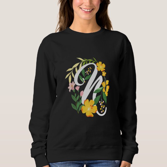 Letter N Capital Alphabet Flowers Monogram Initial Sweatshirt (Front)