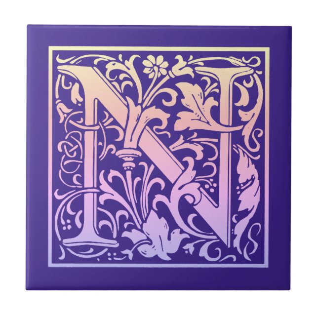 Letter N Colourful Vintage First Letter Gradient Tile (Front)