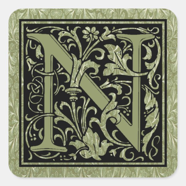 Letter N First Letter Monogram Square Sticker (Front)