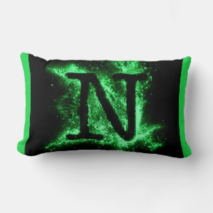 Letter N Green Capital Alphabet Lumbar Pillow