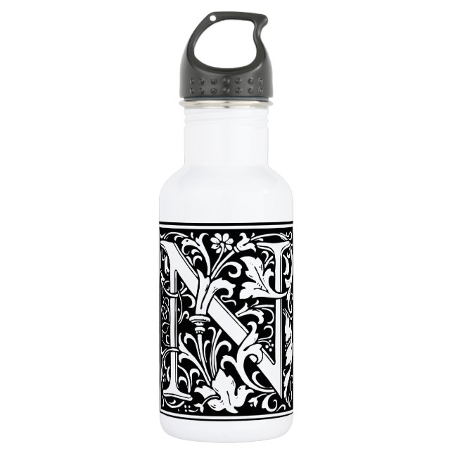 Letter N Medieval Monogram Art Nouveau 532 Ml Water Bottle (Front)