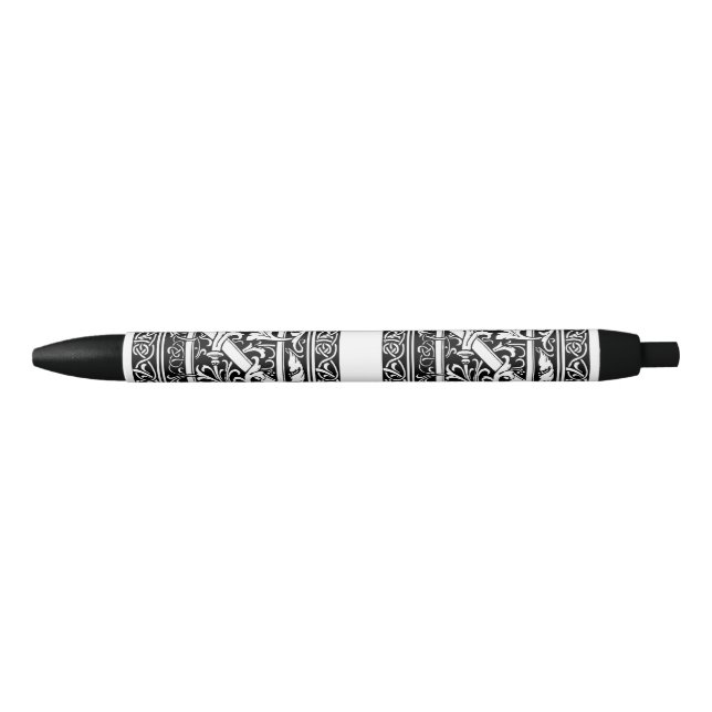 Letter N Medieval Monogram Art Nouveau Black Ink Pen (Front)