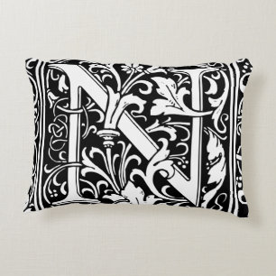 Letter N Medieval Monogram Art Nouveau Decorative Pillow