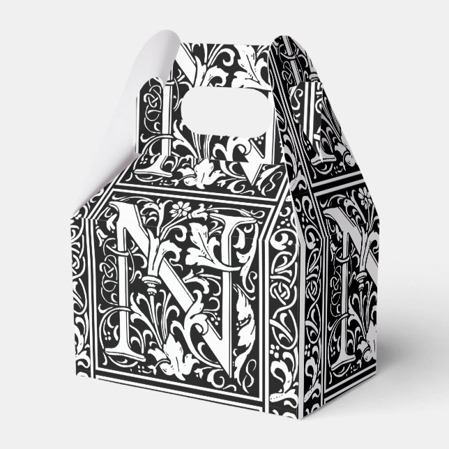 Letter N Medieval Monogram Art Nouveau Favor Box (Front Side)