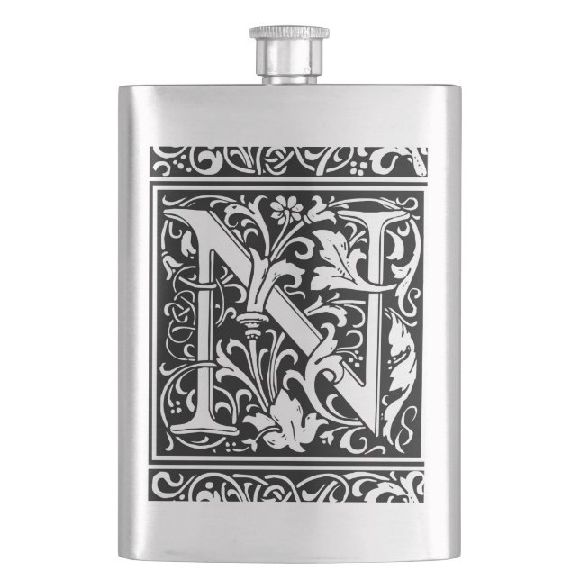 Letter N Medieval Monogram Art Nouveau Hip Flask (Front)