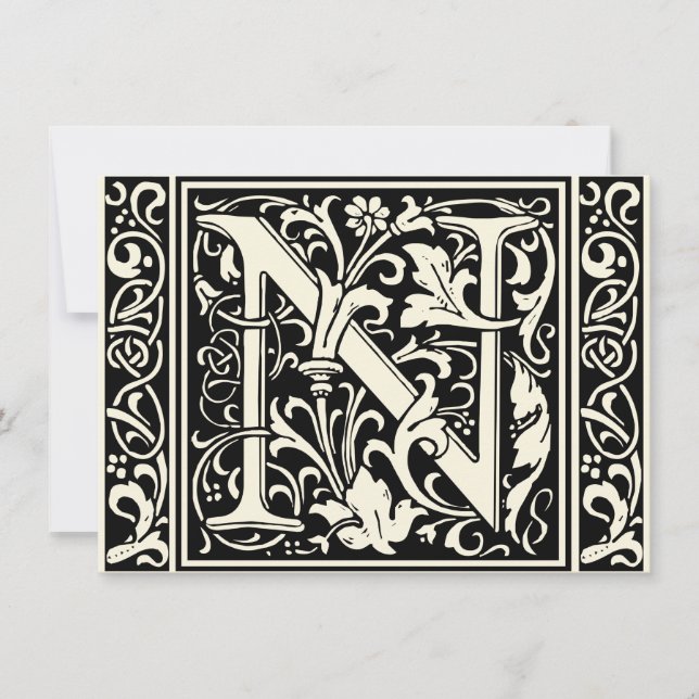 Letter N Medieval Monogram Art Nouveau Invitation (Front)