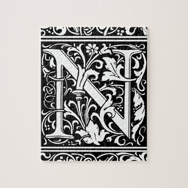 Letter N Medieval Monogram Art Nouveau Jigsaw Puzzle (Vertical)