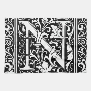 Letter N Medieval Monogram Art Nouveau Kitchen Towel