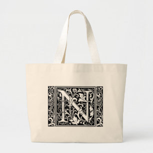 Letter N Medieval Monogram Art Nouveau Large Tote Bag