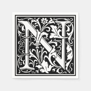 Letter N Medieval Monogram Art Nouveau Napkin