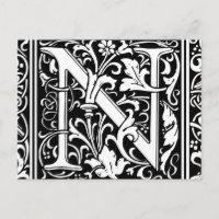 Letter N Medieval Monogram Art Nouveau