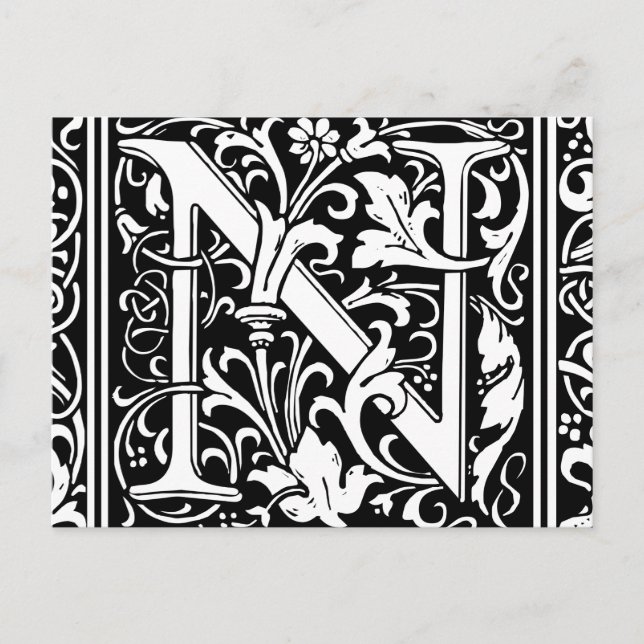 Letter N Medieval Monogram Art Nouveau Postcard (Front)