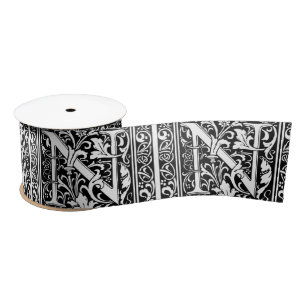 Letter N Medieval Monogram Art Nouveau Satin Ribbon