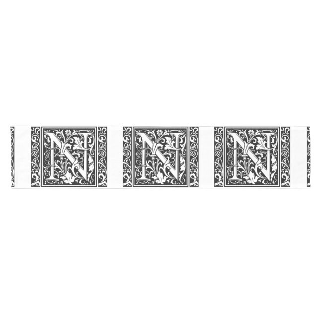 Letter N Medieval Monogram Art Nouveau Short Table Runner (Horizontal)