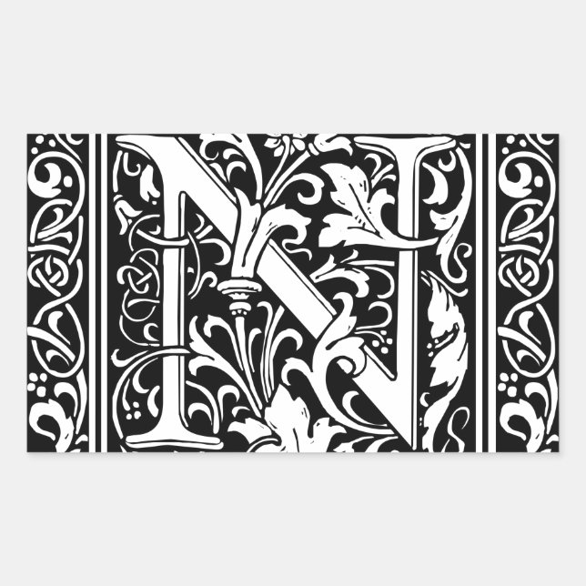 Letter N Medieval Monogram Art Nouveau Sticker (Front)