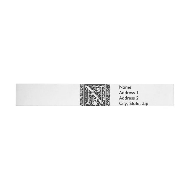 Letter N Medieval Monogram Art Nouveau Wraparound Address Label (Individual)