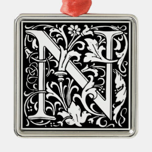Letter N Medieval Monogram Vintage Initial Metal Ornament