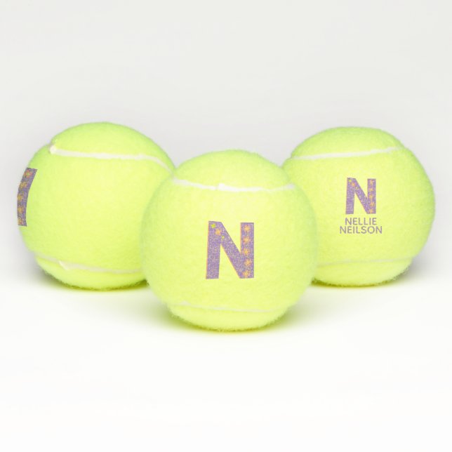 Letter N monogram girls personalized purple Tennis Balls (Multi)