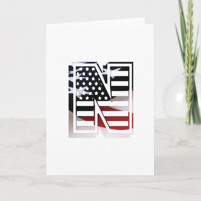 Letter N Monogram Initial Patriotic USA Flag Note Card (Front)