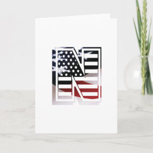 Letter N Monogram Initial Patriotic USA Flag Note Card