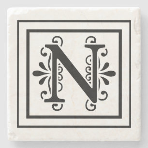 Letter N Monogram Stone Coasters
