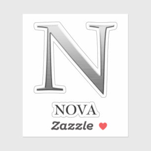 Letter N Two-Tone Silver Gray and Name Sticker