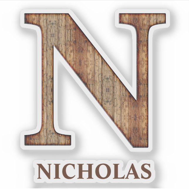 Letter N wood texture with custom name Sticker (Front)