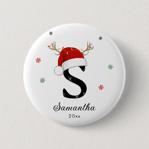 Letter Name Santa Hat   Monogram   Custom Initial 2 Inch Round Button