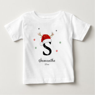 Letter Name Santa Hat   Monogram   Custom Initial Baby T-Shirt